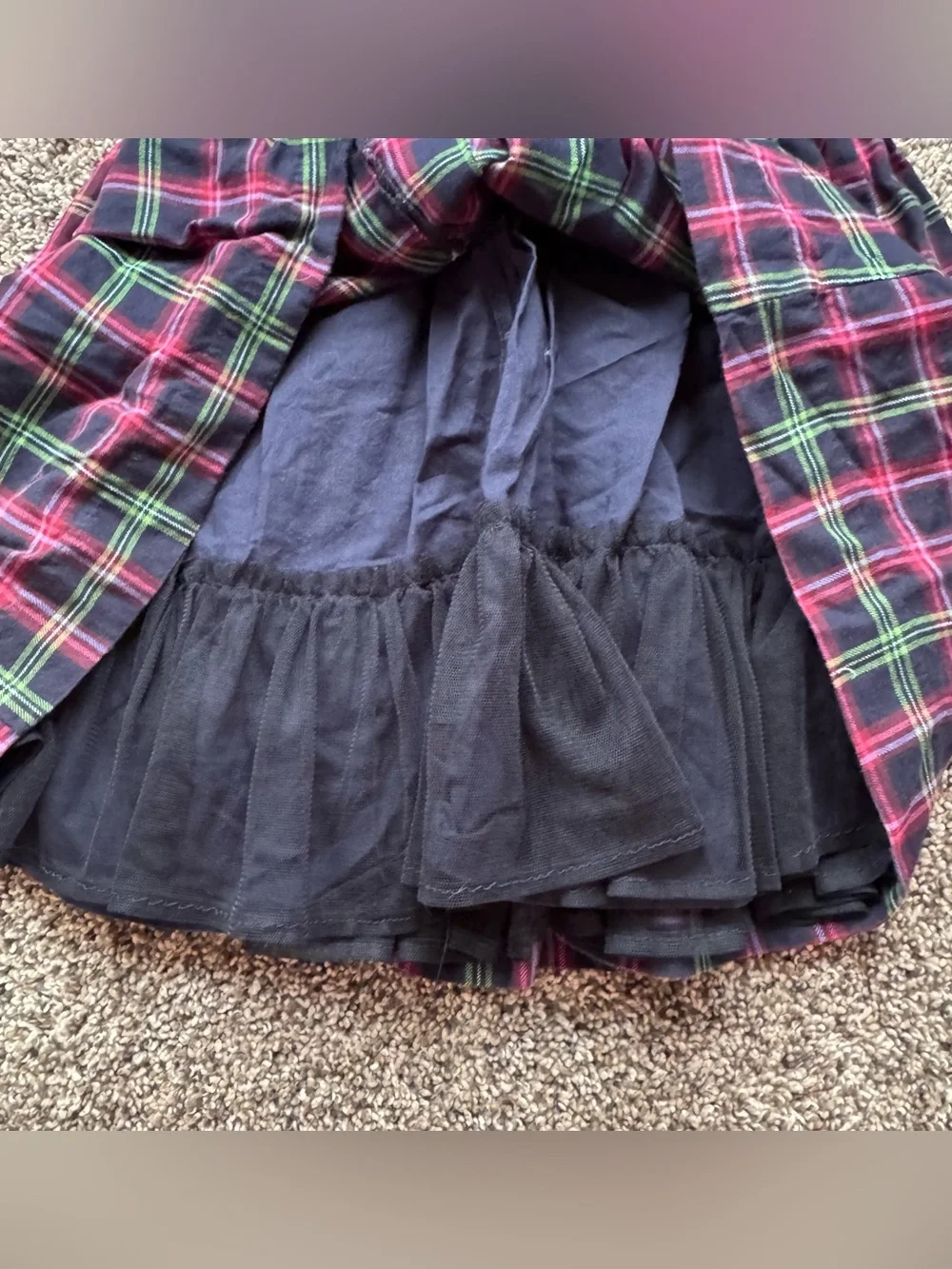GAP Navy Plaid Dress with Pink and Green Accents